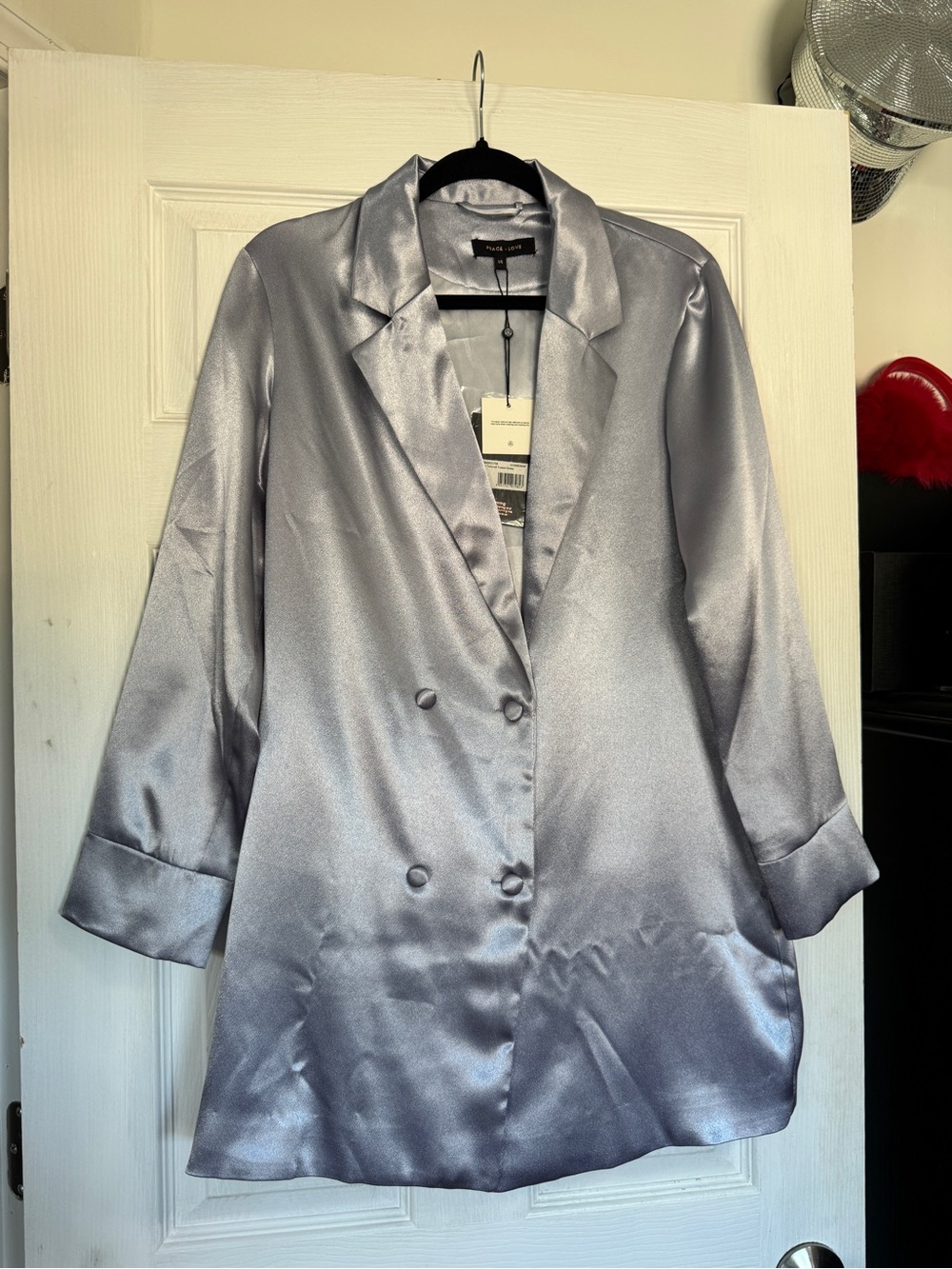 Satin Lilac Double-Breasted Blazer Dress